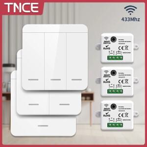TNCE 433Mhz 무선 벽 스위치 123 갱 패널 RF433 릴레이 인터럽터 미니 소형 원격 제어 Led 램프 팬 스마트