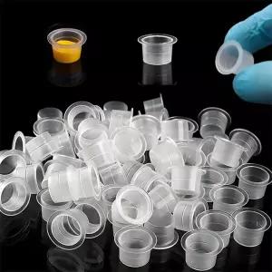 100pcs 일회용 문신 잉크 컵 플라스틱 안료 클리어 홀더 컨테이너 캡 영구 메이크업 마이크로 블레이드