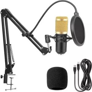 붐 암 스탠드 팝 필터 쇼크 마운트 음소거 USB 마이크가 포함된 GUHUS 프로페셔널 콘덴서 마이크 키트 팟캐스트 녹화 비디오 게임 노래 스트리밍 유튜브용 Gold&Black