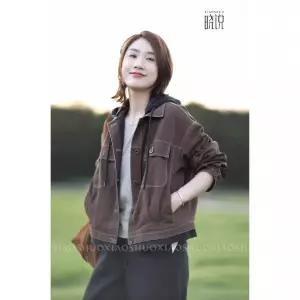 여성용 청 가을 빈티지 캐주얼 자켓 카고풍 터틀넥 코트 재킷 원픽3