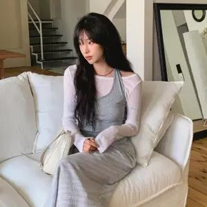 [옷자락] 여성 린넨 홀터넥 시스루 레이어드 탑 세트