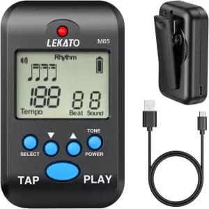 LEKATO 디지털 메트로놈 충전식 LCD 전자 미니 사람 목소리 클립온 10비트 사운드 볼륨 조절 가능 피아노 기타 플루트 바이올린 드럼용 휴대용 M65 (블랙) black
