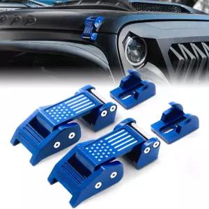 미국 국기가 있는 Xprite 알루미늄 블루 후드 래치 Jeep 랭글러 JK JKU 2007-2018 및 JL JLU 2018-2026