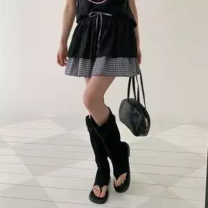 옷자락 여성 체크 패턴 레이어드 캉캉 미니스커트