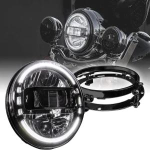 진정한 모드 7인치 할리 데이비슨용 LED 헤드라이트 블랙 마운팅 브래킷 DOT HALO DRL H4 어댑터 로드 킹