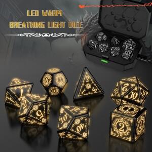 D&D LED 충전식 주사위 세트 | 7색 발광 다면체 케이스 포함) - 내구성 있는 테이블탑 RPG