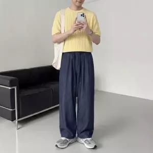 투턱 밴딩 린넨 와이드 청바지 3color