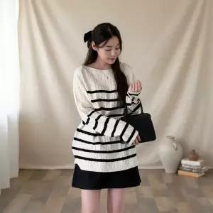[옷자락] 여성 보트넥 단가라 꽈배기 롱 니트웨어