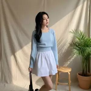[옷자락] 여성 데일리 심플 스퀘어넥 니트 무지