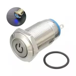 12V 12mm 방수_푸쉬 버튼 스위치 블루 LED전원 니켈