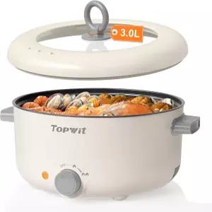 TOPWIT 전기 냄비 3L 급속 국수솥 논스틱 프라이팬 스테이크용 다기능 계란 라면 수프 캠핑용 샤부샤부 RV