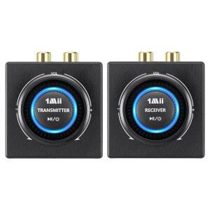 1Mii 무선 오디오 송신기 및 수신기1 TX1 RX 2.4GHz 어댑터 200피트 장거리 25ms 저지연 RCA /AUX 3.5mm TV /PC /홈 스테레오 /사운드바 /스피커 /앰프용 플러그 앤 플레이