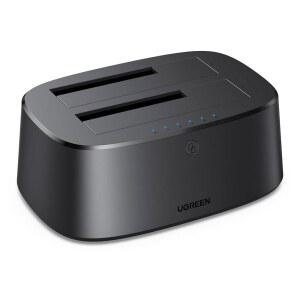 UGREEN 듀얼 베이 하드 드라이브 도킹 스테이션 - 최대 48TB USB C 3.0에서 SATA I /II /III 인클로저 리더오프라인 클론 및 복제기 기능 도구 무료 설치 포함