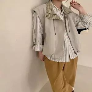 세군다 여사친 캐주얼 민소매 스트링 나시 순정 체크 조끼 안감 DOS1