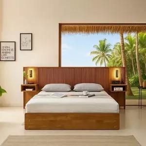 [보루네오]템바 원목수납침대 K+사이드협탁조명1개 (독립스프링) DB4058