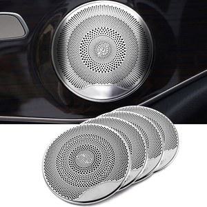 호환 Burmeister 스피커 커버 용 4pcs 밝은 실버 오디오 Mercedes W213 W212 W205 GLC 용 Burmeister 라우드 스피커 커버 보호 케이스