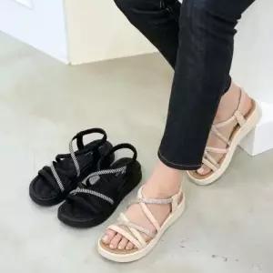 제이시 푹신한 밴딩 스트랩 큐빅 캐주얼샌들 4cm S191