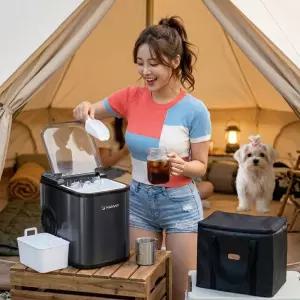 혀누닷컴 올스텐 캠핑 가정용 자동세척 제빙기 UV 살균 타이머 업소용 얼음 만드는 기계 사무실 카페