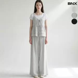 여성 펀칭 프릴 뷔스티에 와이드 팬츠 세트