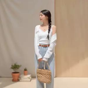 [옷자락] 여성용 리본 레이스 나시 가디건 세트 셋업