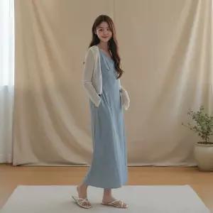 [옷자락] 여성 더블 스트랩 롱 원피스와 가디건 세트