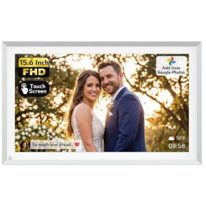 넥스포토 15.6인치 터치스크린 디지털 액자 64GB FHD WiFi 구글 사진 추가 앱 /USB를 통한 동영상 업로드 결혼식 선물 /엄마 /할아버지 실버