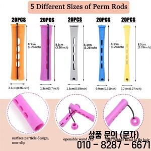100개 파마 막대 세트 5개 크기 천연 컬링 스타일링 및 미용용 콜드 웨이브 롤러(오렌지 퍼플 그레이 블루