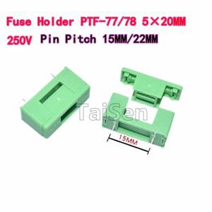 호환 10개 녹색 퓨즈 홀더 PTF-77/78 5 20MM 250V 핀 피치 15MM/22MM 커버 퓨즈 튜브 박스