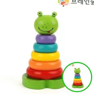 3WC 원목 개구리 링 쌓기 유아 장난감 감각 교구 끼우기 놀이 양손협응 원목링쌓기 첫돌선물
