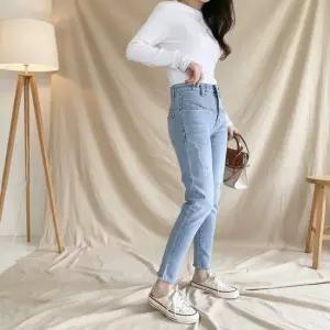 옷자락 여성 하이웨스트 히든밴드 데님팬츠 스타일