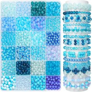 팔찌용 1200PCS 6mm 블루 유리 구슬 24가지 색상 크리스탈 제작 키트 및 보석 우정 귀걸이 목걸이 DIY