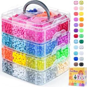 4800PCS 포니 비즈 벌크 24가지 색상의 칸디 6x9mm 우정 팔찌 보석 제작 헤어 브레이딩 DIY 아트 공예