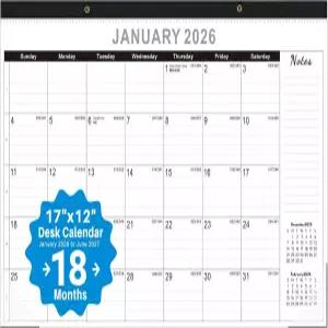 FZD 2026 탁상 캘린더 17x12 인치-벽 및 플래너 이중 사용 디자인 18개월 투명 플라스틱 커버