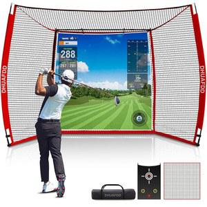 DHUAFDD 임팩트 스크린이 있는 골프 히팅 네트, 25 4 x 2 4m 10 x 8피트 골프 네트, HD 시뮬레이터 스크린 및 타겟 천 , 가정 뒷마당 차고 골프 시뮬레이터 케이지 스윙 트레이닝 실내 실외 사용