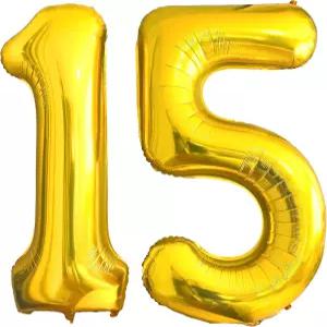 FIROMI 15 숫자 풍선 골드 빅 자이언트 점보 거대 포일 마일라 생일 파티 기념 이벤트 장식 40인치