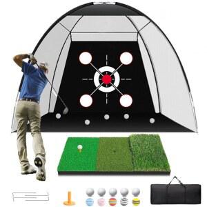 Target 골프 네트 3 x 2 m 10 x 7피트 , 휴대용 골프 연습 네트 세트, 타격 매트 및 훈련 목표 - 뒷마당 운전 치핑 스윙 보조 실내 실외 사용 남성 /아빠용