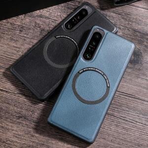 소니 호환 Xperia 1 IV 5 III 10 5V 충격 방지 뒷면 커버  PU 가죽 무선 충전 마그네틱 케이스