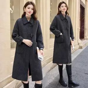 마킷5 모직 울 춘추 따스한 코트 중기장 양면 기장 슬림핏 겨 터틀넥 여성코트 JEN3