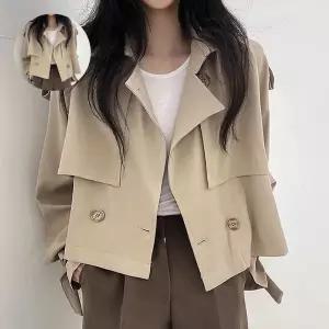 간절기아우터 여성 가을 트렌치자켓 더블 단추 크롭 기장