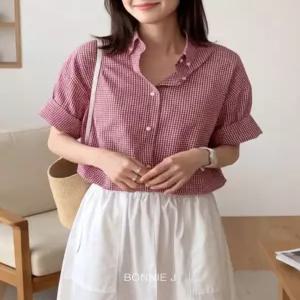 [보니제이]여리핏 데일리 3컬러 체크 반팔 셔츠 여름 남방 데이