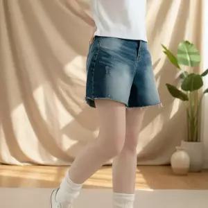 [옷자락] 여성 와이드핏 3부 데미지 구제 청반바지 여름용