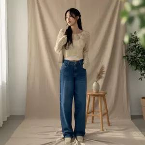 여성 기본 와이드 데님 배기팬츠 바지 루즈핏 오버핏