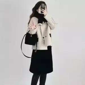 모직 캐주얼 인형 마이야르 상의 넥 프렌치 봄가을 코트 여자모직코트 쇼트 ible3