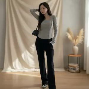 여성 허리밴드 부츠컷 스판 팬츠 바지 나팔바지