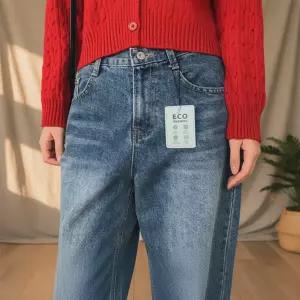 여성용 워싱 데일리 와이드 데님팬츠 바지 루즈핏