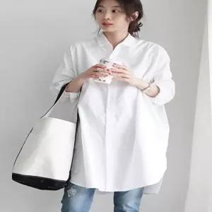 여성 빅사이즈 오버핏 롱 블라우스 스트라이프 셔츠 엄마 반팔티 레이어드 박시 브이넥 여름