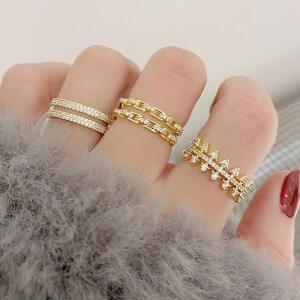 2021 절묘한 도금 14K 리얼 골드 더블 레이어 반지 여성용  큐빅 블링 지르콘 CZ 고급스러운 Bijoux illos