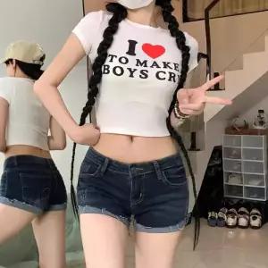 남사친 청반바지 사계절 자수 슬림핏 롤업 핫팬츠 스키니 핫픽스 DUCHI2
