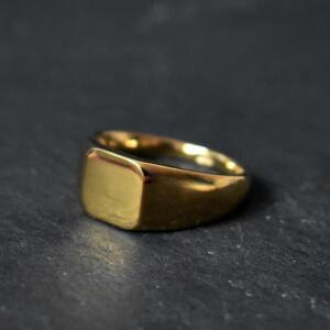 여성 남성을위한 수제 고광택 스테인레스 스틸 18k 골드 도금 사각형  부드러운 빈 인장 반지
