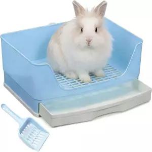 대형 토끼 쓰레기통 작은 동물용 서랍이 있는 코너 배변 트레이너 성체 기니피그 페럿 햄스터(파란색)를